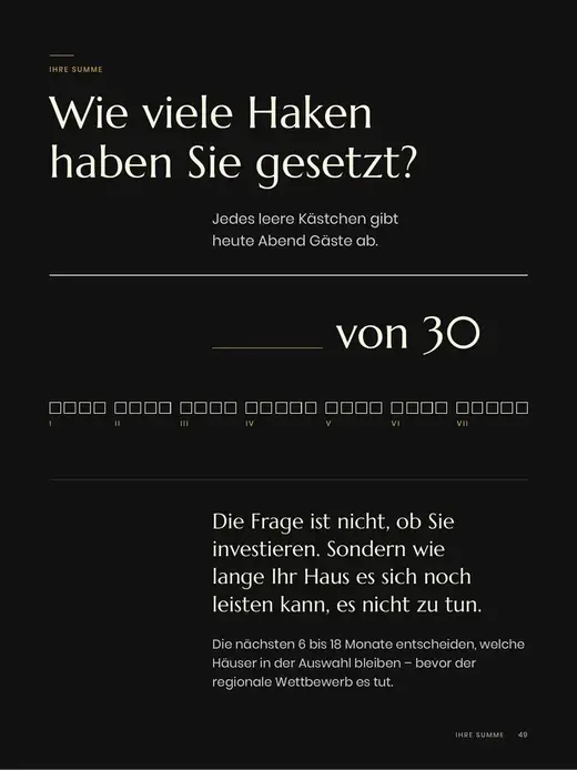 Heftseite 49: Wie viele Haken haben Sie gesetzt? Ihre Summe von 30